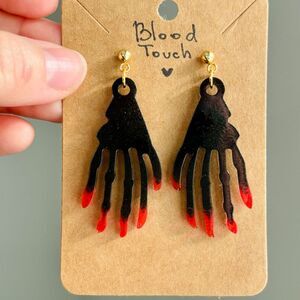 Bloody Hand Earrings, Black Blood Red Jewelry, Dark Romantic Gothic Halloween